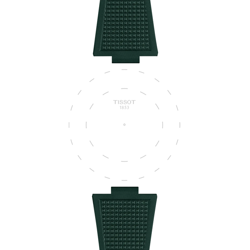 Focus on the lugs of Tissot Official PRX 40mm Dark Green Rubber Strap
