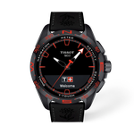 Vue de face de la montre Tissot T-Touch Connect Solar Swiss Edition 47.5mm avec ombre
