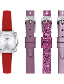Vue de face de la montre Tissot Lovely Square Valentines avec bracelet supplémentaire