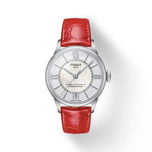 Front view of the watch Tissot Chemin des Tourelles Powermatic 80 Lady with shadow