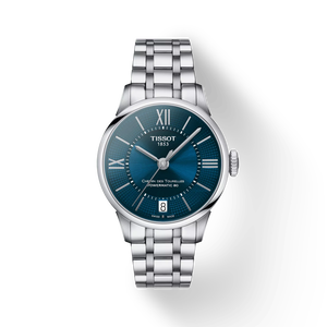 Front view of the watch Tissot Chemin des Tourelles Powermatic 80 Lady with shadow