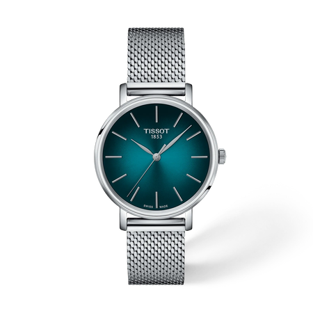 Front view of the watch Tissot Everytime 34mm with shadow