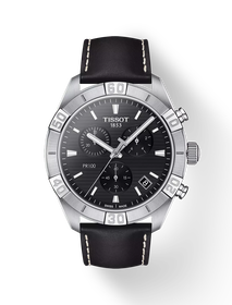 Vue de face de la montre Tissot PR 100 Sport Gent Chronograph avec ombre