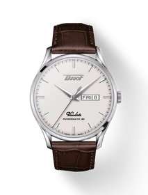 Front view of the watch Tissot Heritage Visodate Powermatic 80 with shadow