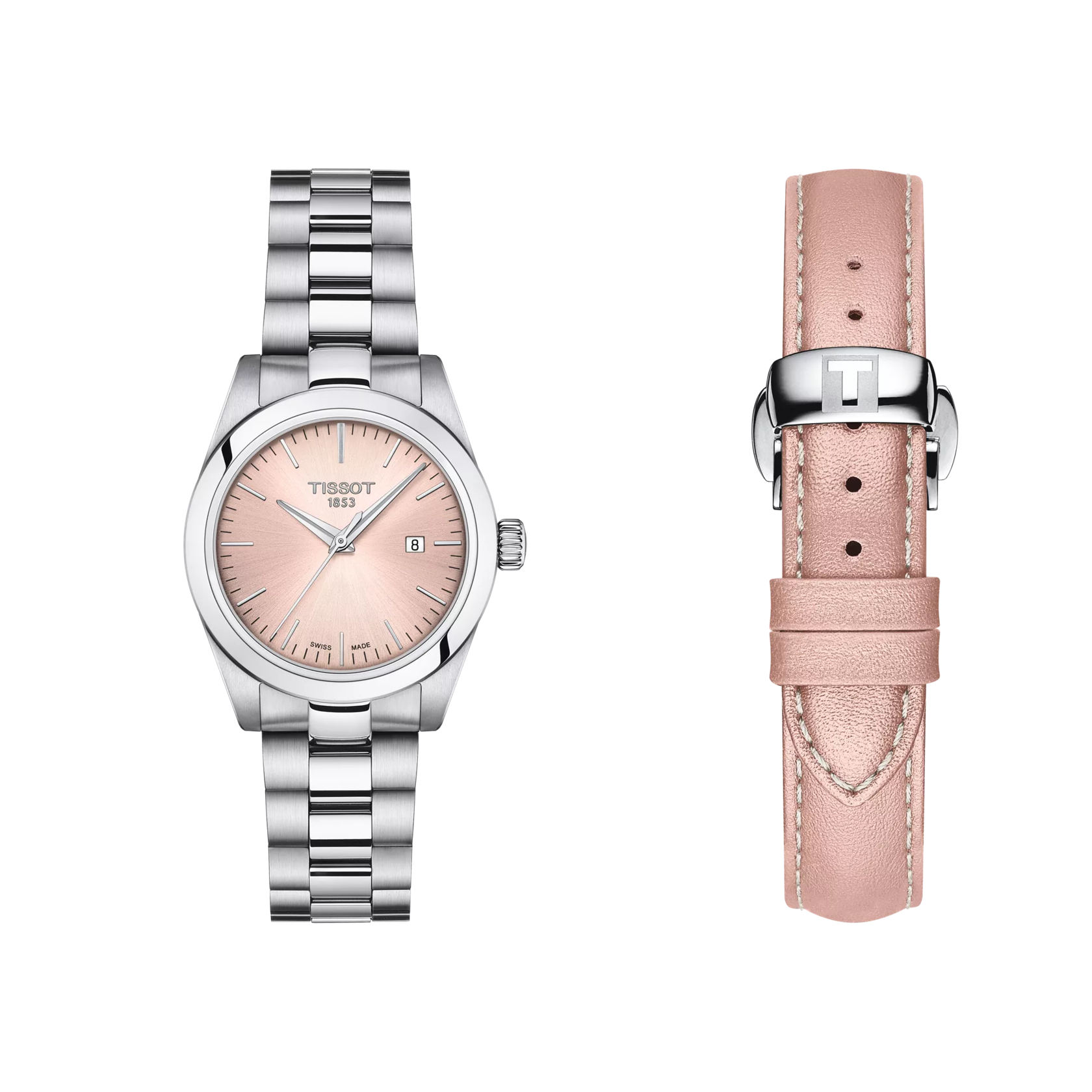 Front view of the watch Tissot T-My Lady with additional bracelet