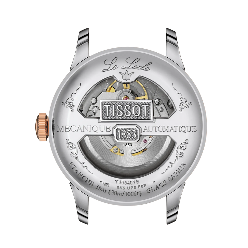 Vista posterior de la caja del reloj Tissot Le Locle Powermatic 80