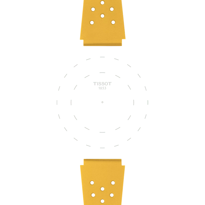 Focus on the lugs of Tissot Official Yellow Sideral Rubber Strap