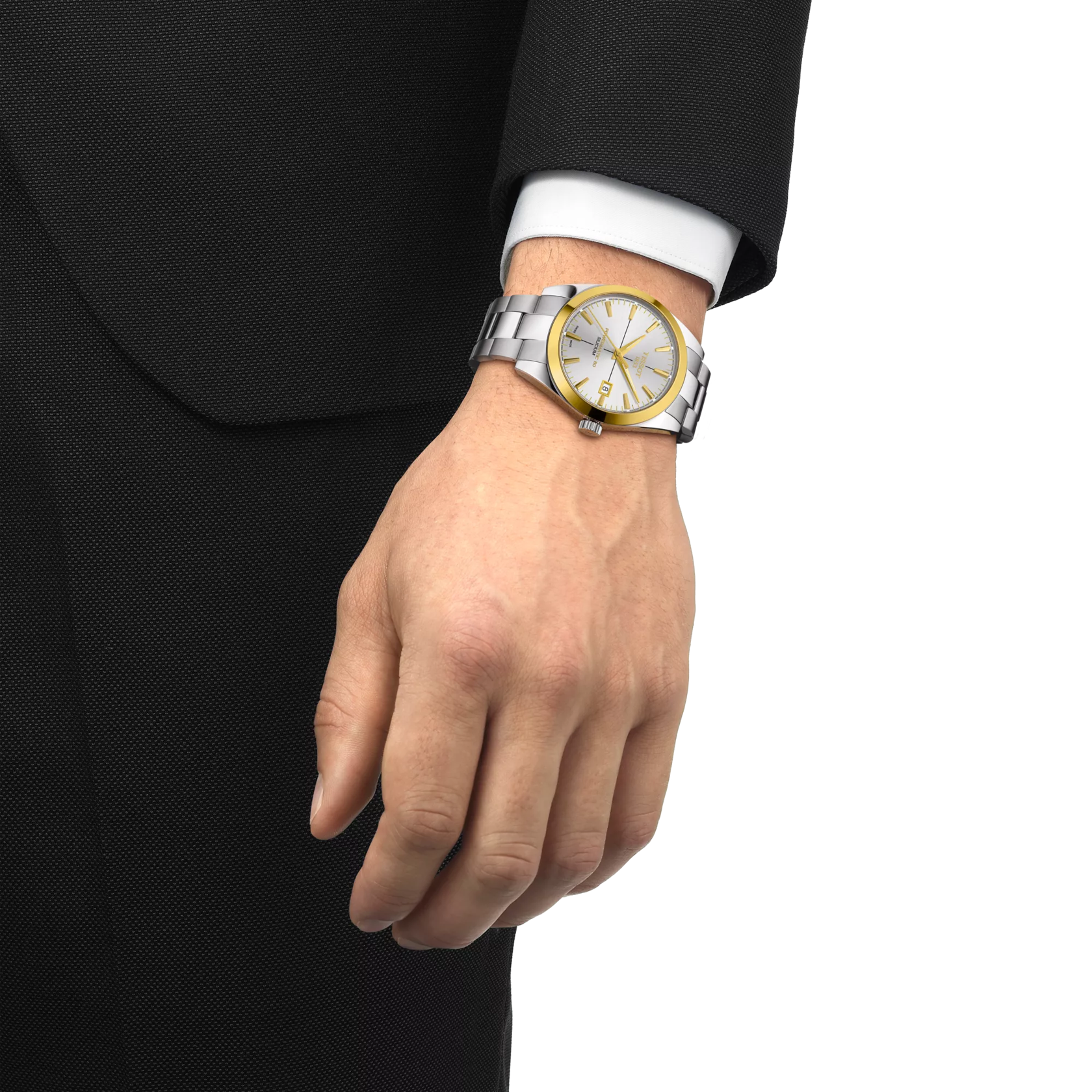Simulation of the watch Tissot Gentleman Gold Bezel 40mm on a wrist