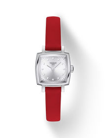 Vue de face de la montre Tissot Lovely Square Valentines avec ombre