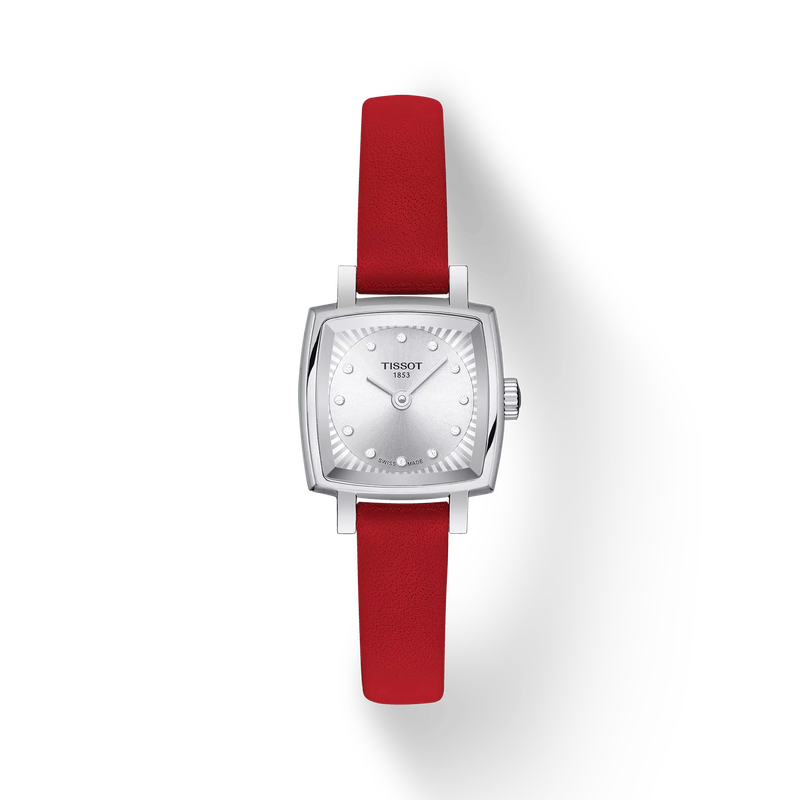 Front view of the watch Tissot Lovely Square Valentines with shadow