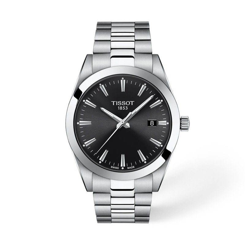 Front view of the watch Tissot Gentleman 40mm with shadow