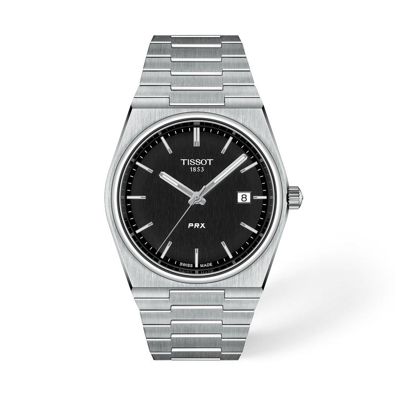 Front view of the watch Tissot PRX 40mm with shadow