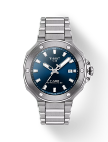 Front view of the watch Tissot T-Race 41mm with shadow