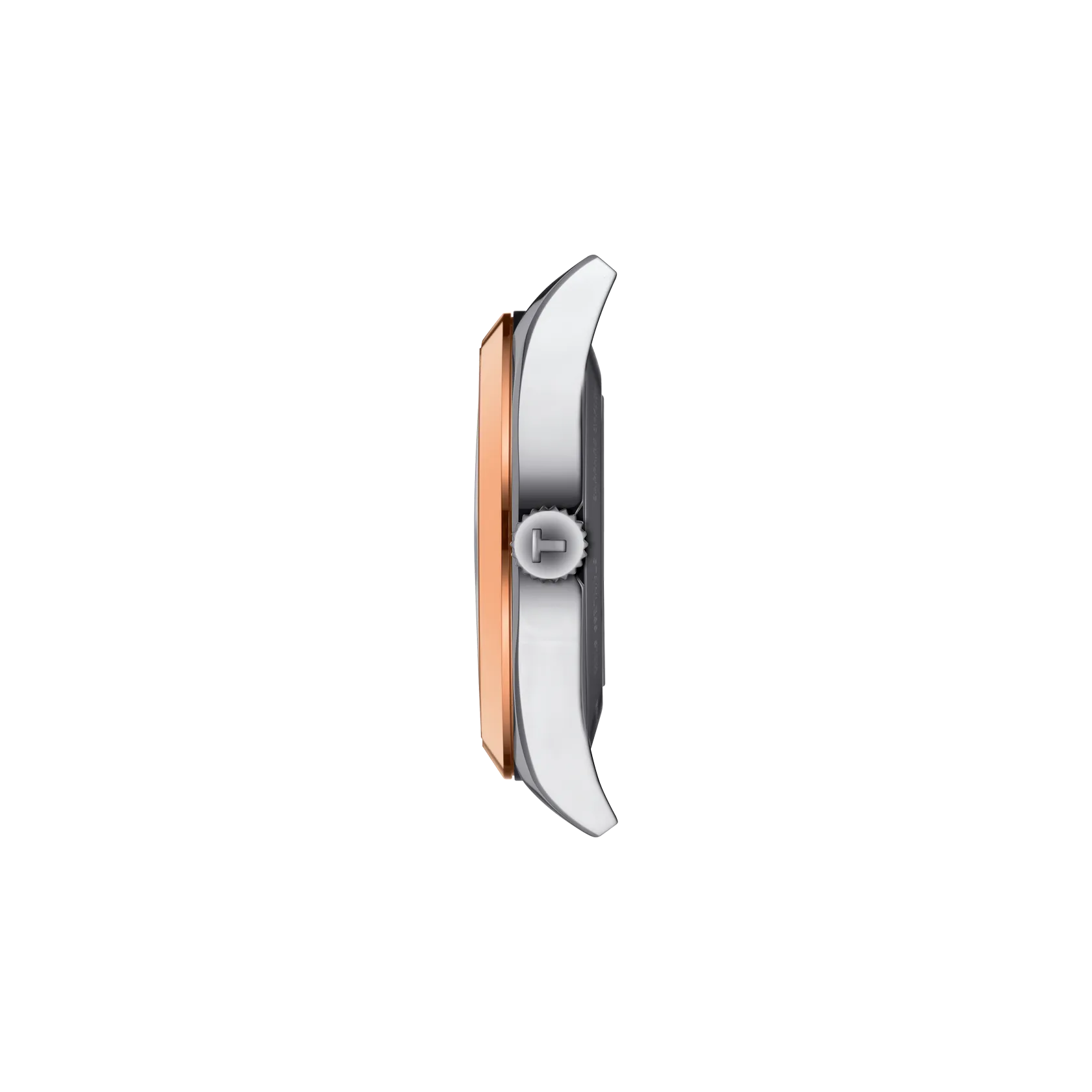 Profile view of the watch case Tissot Gentleman Gold bezel 40mm