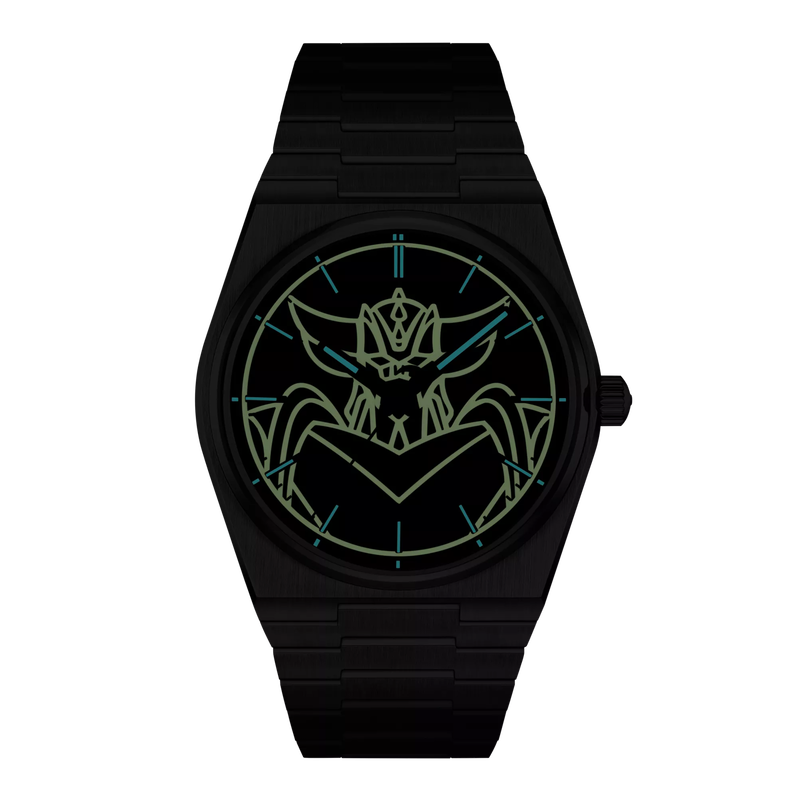 Vista frontal del reloj Tissot PRX UFO Robot Grendizer 40mm en modo nocturno