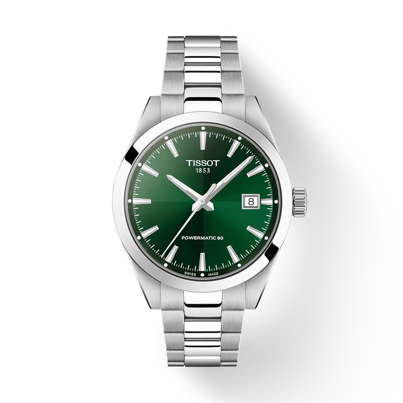 Front view of the watch Tissot Gentleman 38mm with shadow