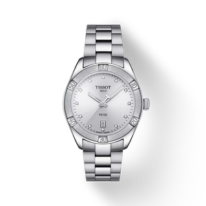Front view of the watch Tissot PR 100 Sport Chic with shadow