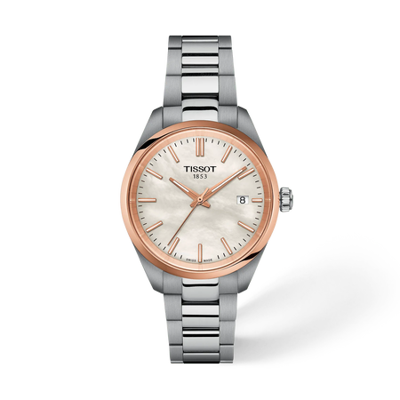 Vista frontal del reloj Tissot PR 100 34mm con sombra