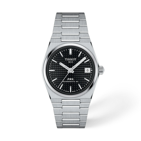 Front view of the watch Tissot PRX 35mm with shadow