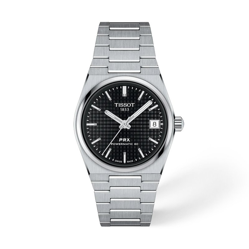 Front view of the watch Tissot PRX 35mm with shadow