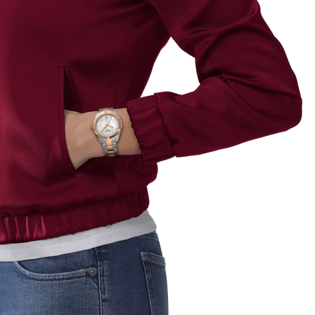 Simulation of the watch Tissot PR 100 Sport Chic 36mm on a wrist