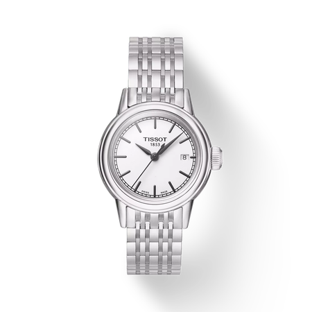 Front view of the watch Tissot Carson Lady with shadow