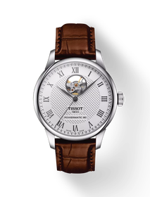 Front view of the watch Tissot Le Locle Open Heart 39.3mm with shadow