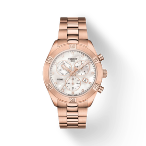 Front view of the watch Tissot PR 100 Sport Chic Chronograph with shadow
