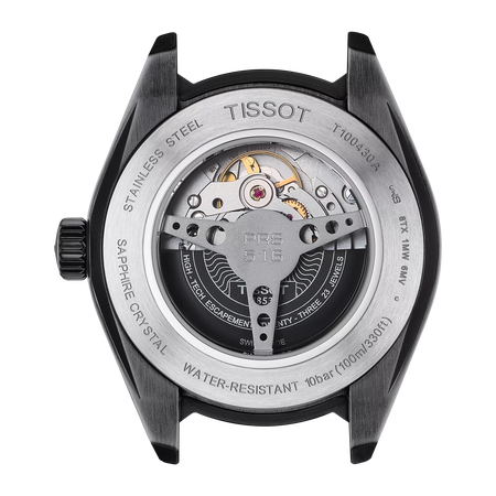 มุมมองด้านหลังของตัวเรือนนาฬิกา Tissot PRS 516 Powermatic 80