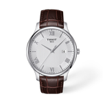 Vue de face de la montre Tissot Tradition 42mm avec ombre