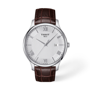 Vorderansicht der Uhr Tissot Tradition 42mm mit Schatten
