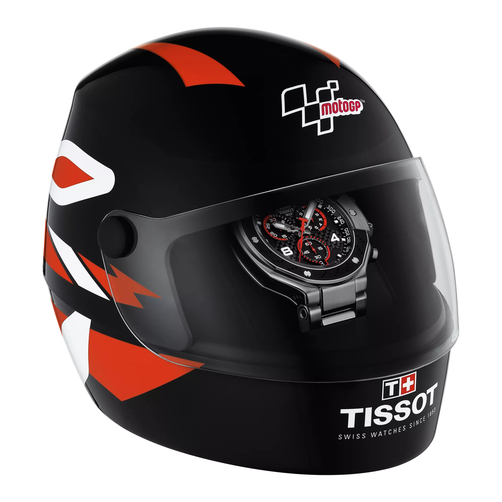 Front view of the watch Tissot T-Race MotoGP Chronograph 2022 Limited Edition with opened