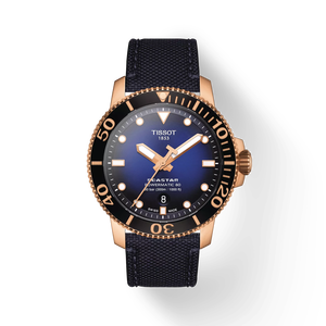 Front view of the watch Tissot Seastar 1000 Powermatic 80 with shadow