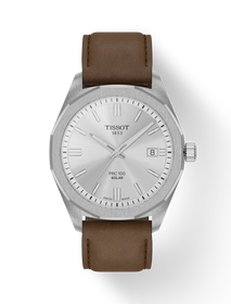 Front view of the watch Tissot PRC 100 Solar 39mm with shadow