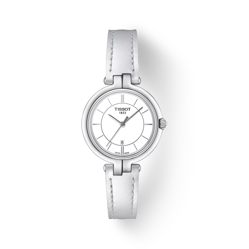 Front view of the watch Tissot Flamingo with shadow