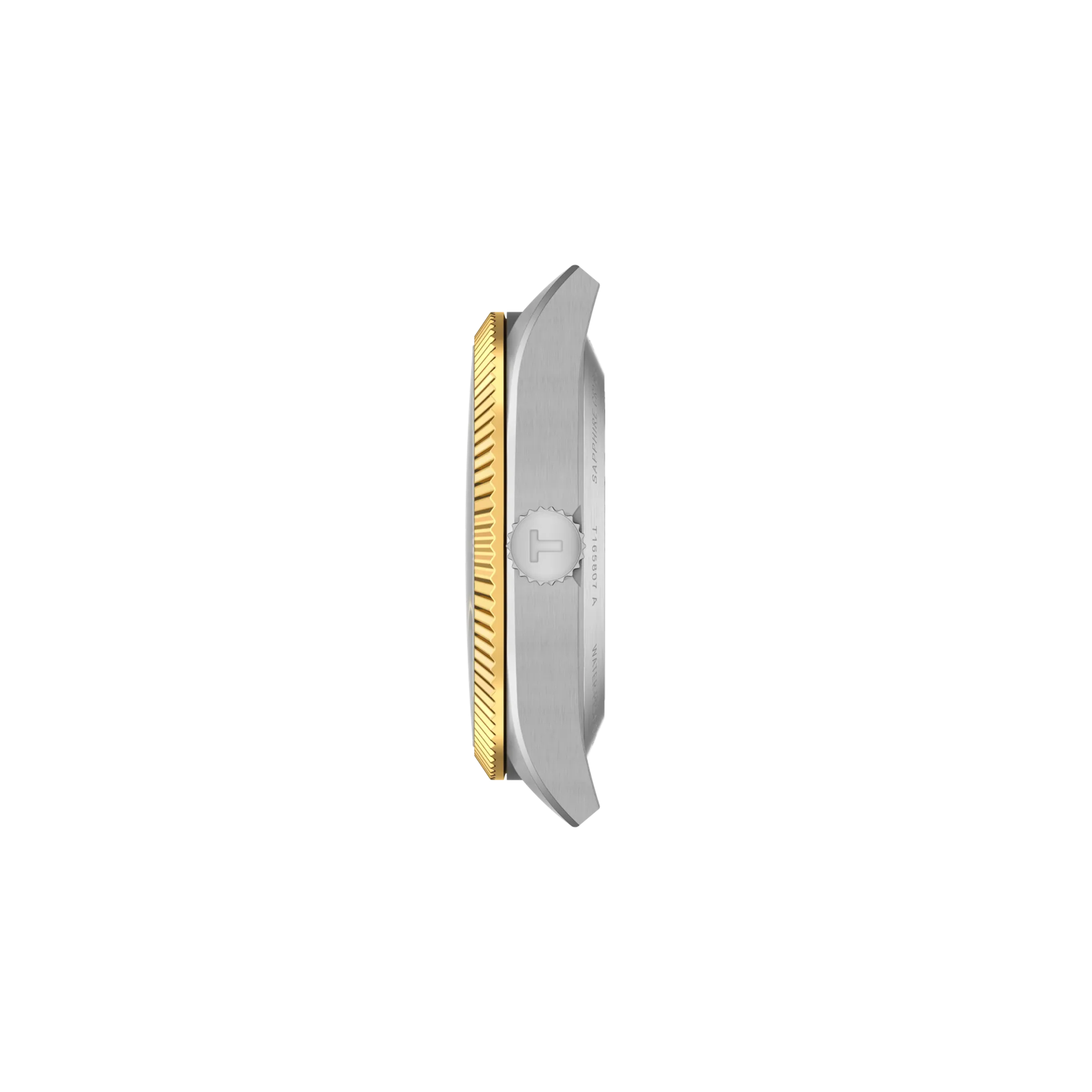 Profile view of the watch case Tissot Gentleman Gold Bezel 38mm