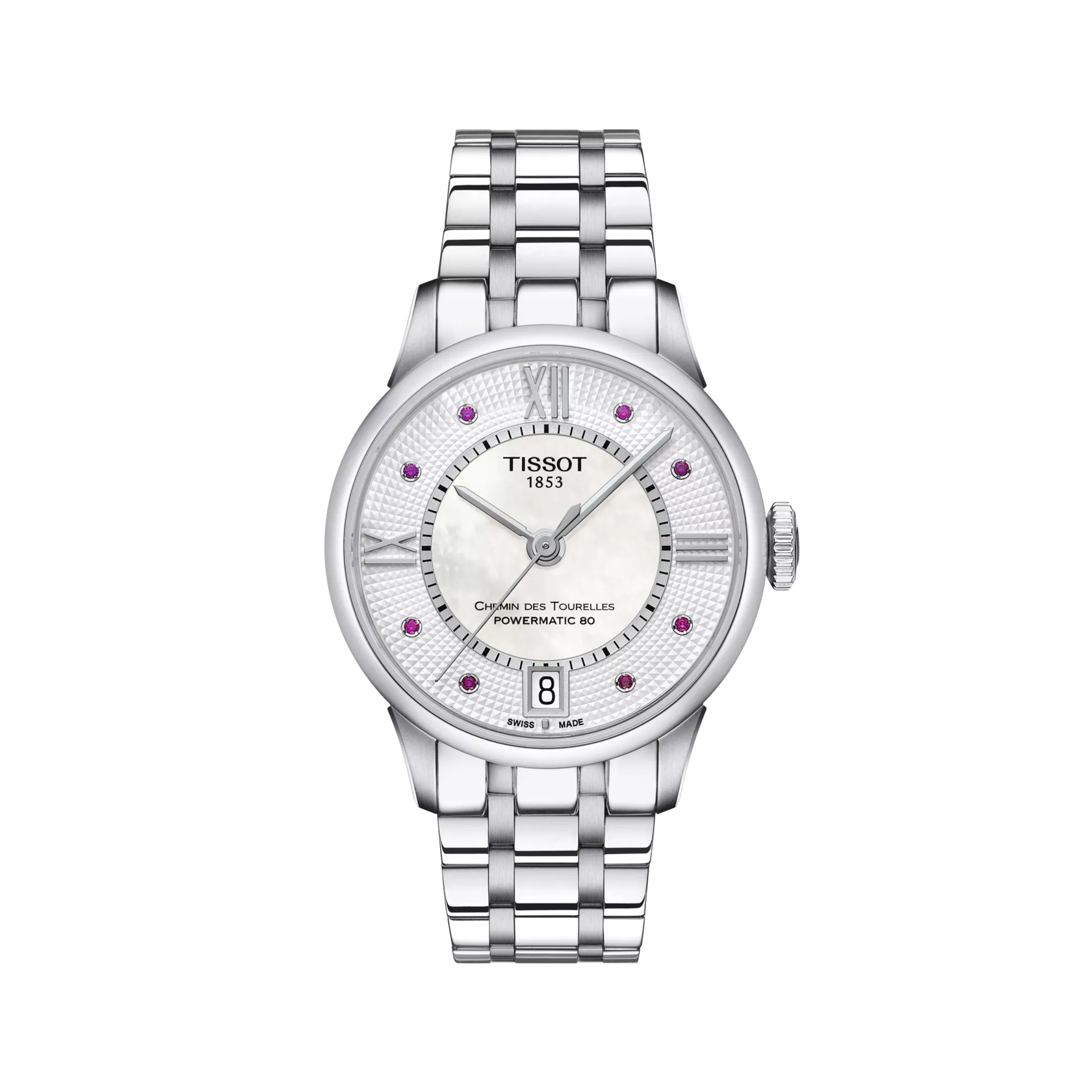 Front view of the watch Tissot Chemin des Tourelles Powermatic 80 Lady