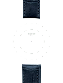 Enfoque en las asas de Correa azul de piel oficial Tissot 19 mm