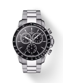 มุมมองด้านหน้าของนาฬิกา Tissot V8 Quartz Chronograph พร้อมเงา
