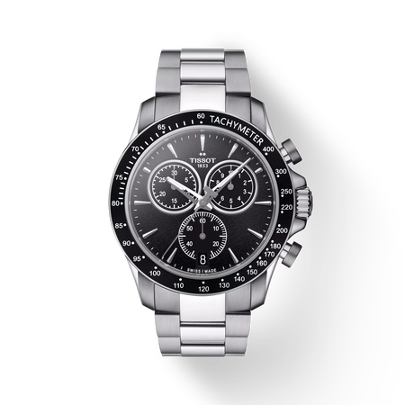 Front view of the watch Tissot V8 Quartz Chronograph with shadow