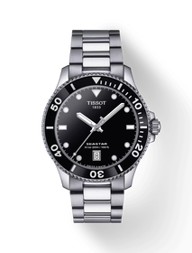 Front view of the watch Tissot Seastar 1000 40mm with shadow