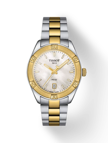 Front view of the watch Tissot PR 100 Sport Chic 36mm with shadow