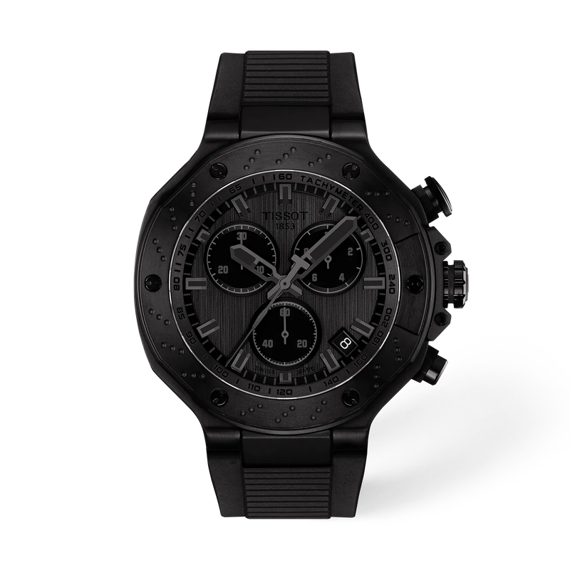Front view of the watch Tissot T-Race 45mm with shadow