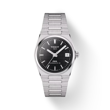 Front view of the watch Tissot PRX 35mm with shadow