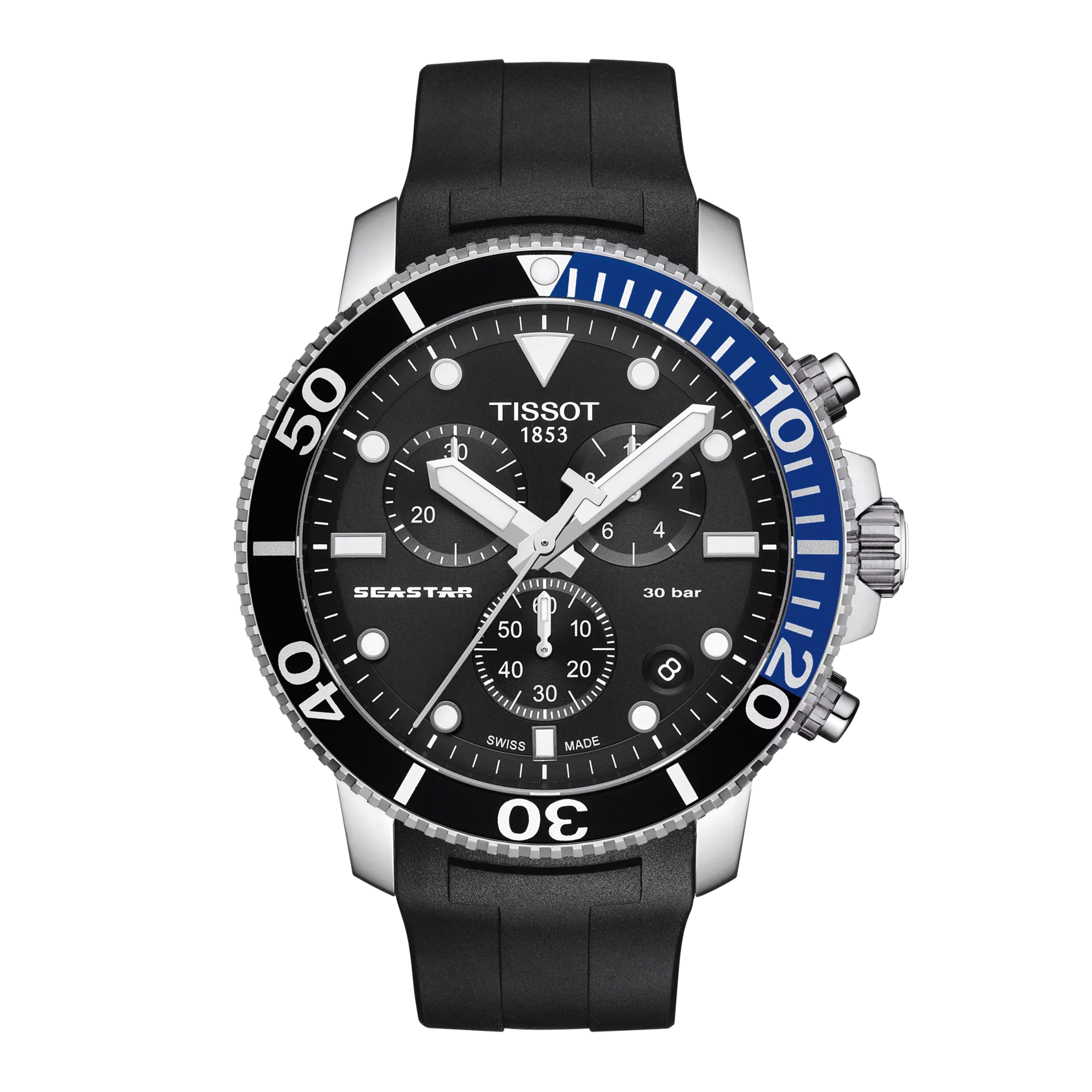 มุมมองด้านหน้าของนาฬิกา Tissot Seastar 1000 Quartz Chronograph