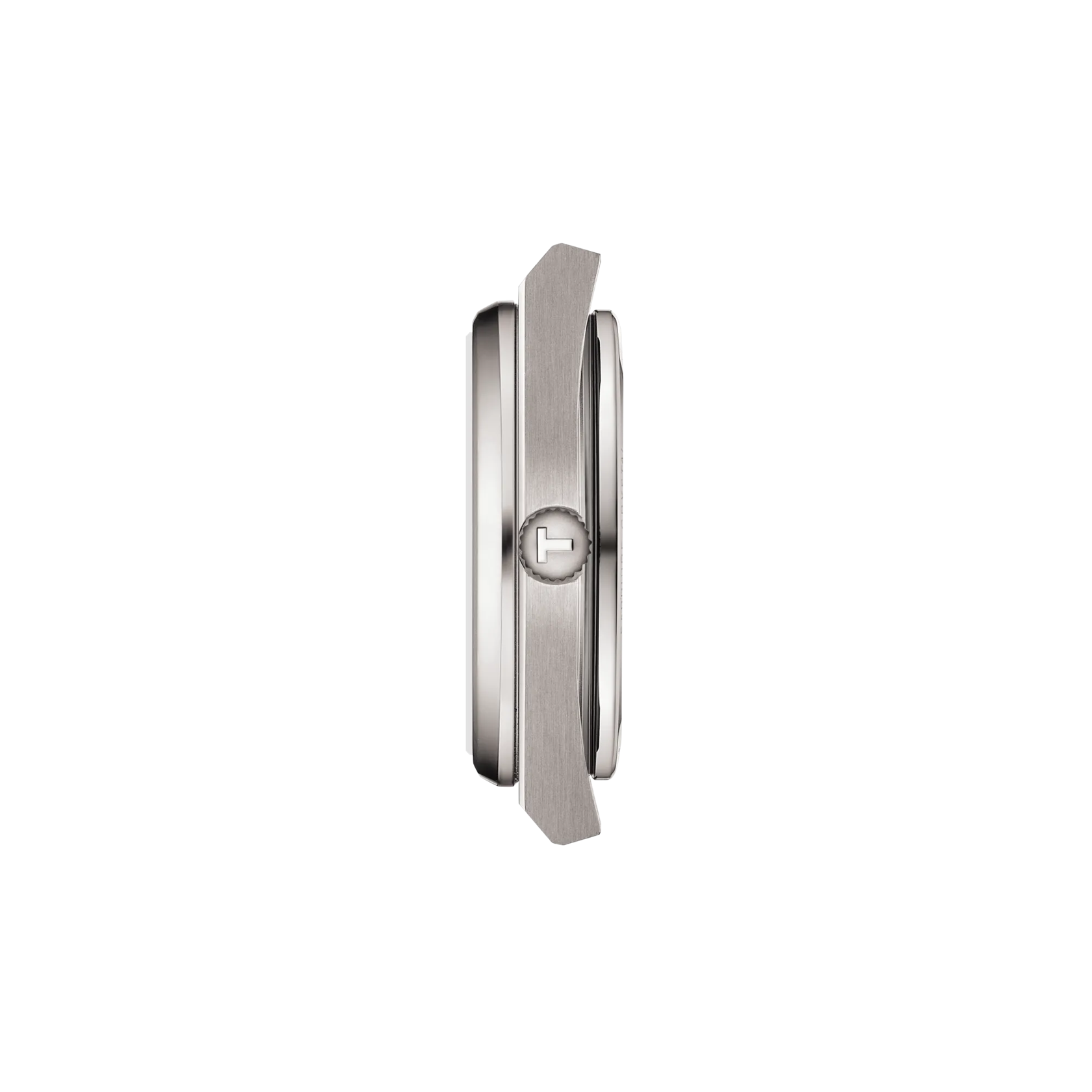 Profile view of the watch case Tissot PRX Titanium 38mm