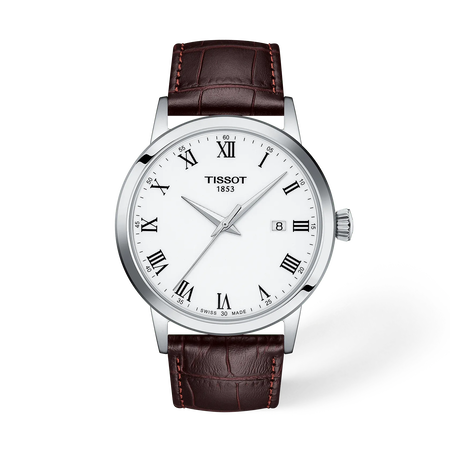 Front view of the watch Tissot Classic Dream 42mm with shadow