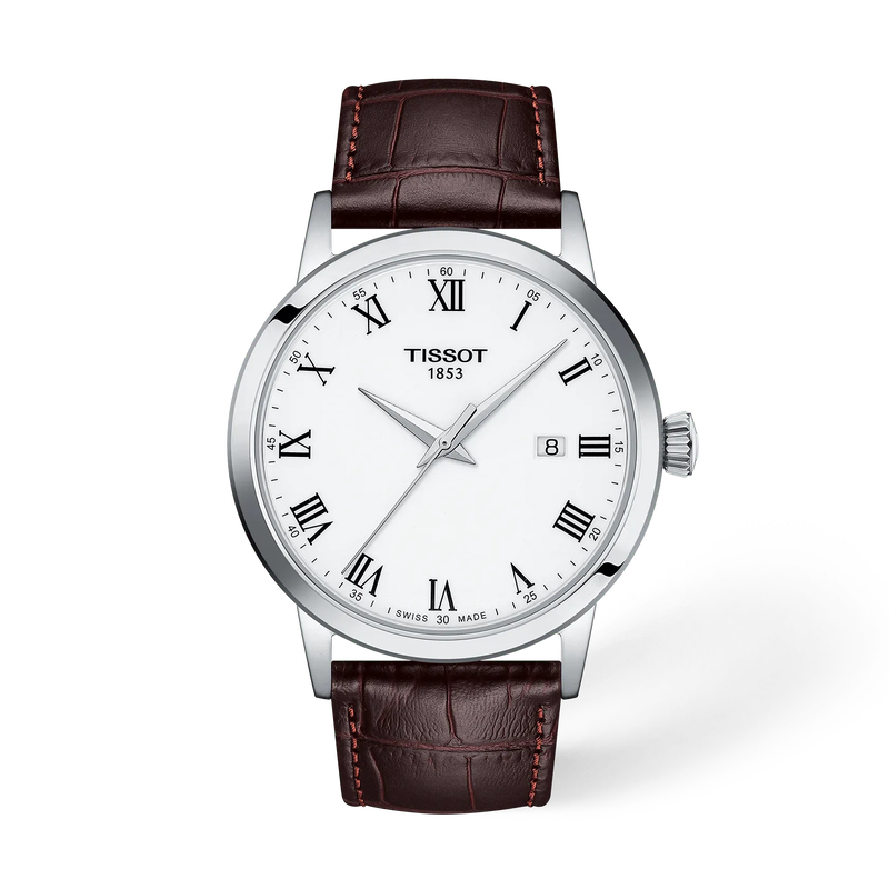 Vooraanzicht van het horloge Tissot Classic Dream 42mm met schaduw
