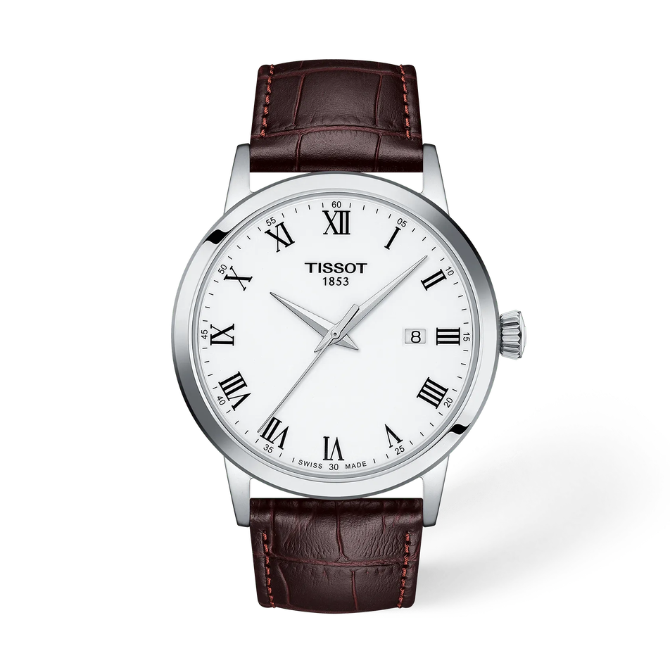Front view of the watch Tissot Classic Dream 42mm with shadow