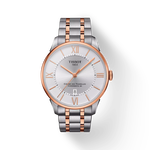 Front view of the watch Tissot Chemin des Tourelles Powermatic 80 with shadow